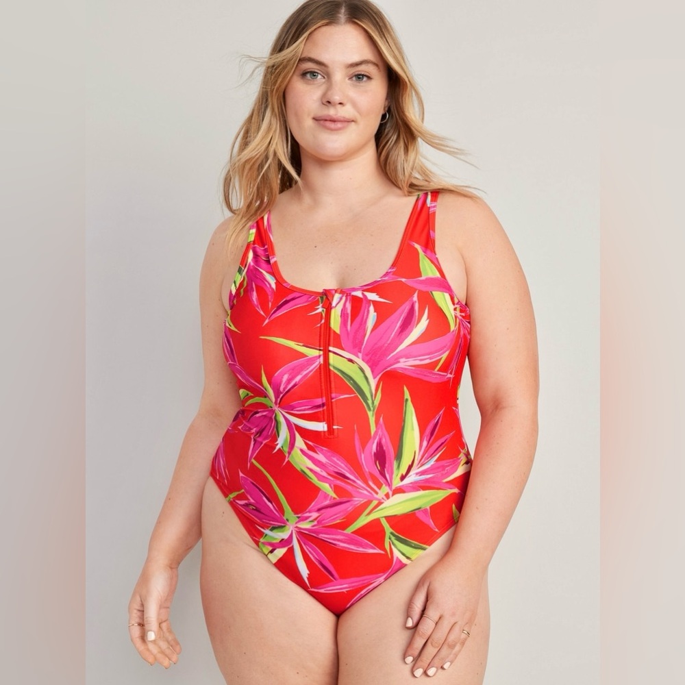 Old Navy Red Tropical Print One-Piece Swimsuit